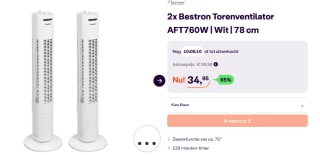 2 Stuks, Bestron AFT760W Kolomventilators voor €34,95 bij Ibood