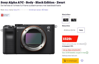 Sony A7C Body Zwart voor €1.329 na cashback bij Bol.com
