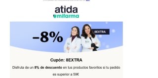 8% descuento exrtra por compras de +59€ desde Atida