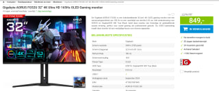 GIGABYTE AORUS FO32U - QD-OLED Monitor - 31.5'' voor €849 bij Megekko