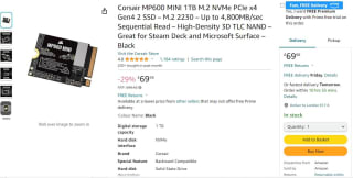 1TB Corsair MP600 MINI M.2 SSD for only £69.98