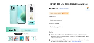 HONOR 400 Lite 5G de 8GB/256GB + Gratis Auriculares Earbuds S7 + funda por 269€
