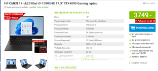 HP OMEN 17-ck2390nd i9-13900HX 17.3" RTX4090 Gaming laptop voor €3.749 bij Megekko