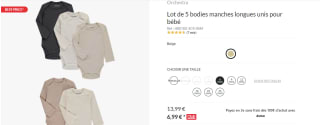 Lot de 5 bodys manches longues à 13,99€