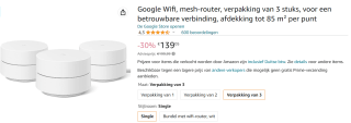 Google WiFi - Multiroom WiFi - Mesh WiFi - Dual-Band - 3 pack voor €139,05 bij Amazon