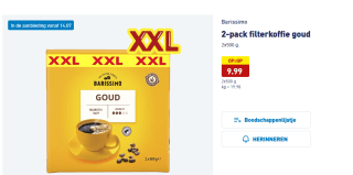 Barissimo 2-pack filterkoffie goud 2x500 g.voor €9,99 bij de Aldi