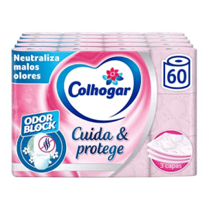 Papel Higiénico Colhogar Cuida&Protege 5 x12 con tecnología Odor Block Color rosa por 21,74€