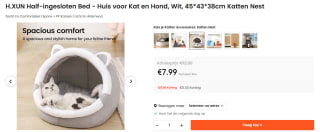 Kattenbed 45 x 43 x 38 cm met afneembaar nestkussen voor €7,99 bij Ochama