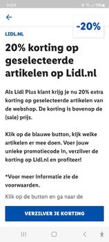 20% extra korting op geselecteerde artikelen in de Lidl webshop