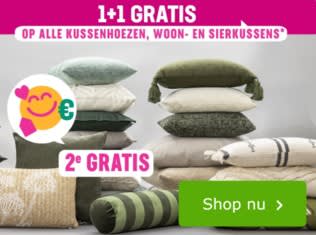 1+1 gratis op alle kussenhoezen, woon- en sierkussens bij Leen Bakker