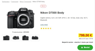 Nikon D7500 Zwart voor €799 bij Proshop