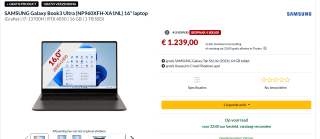 SAMSUNG Galaxy Book3 Ultra (NP960XFH-XA1NL) 16" laptop voor €1.239 bij Alternate