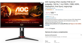 AOC Gaming 27G2: FHD de 27 pulgadas, 144 Hz por 105,71€
