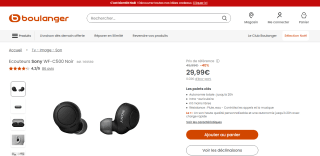 Ecouteurs sans fil Sony WF-C500 - Noir ou Blanc à 29,99€