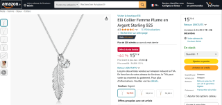 Collier Plume Elli en Argent Sterling 925 à 15,75€