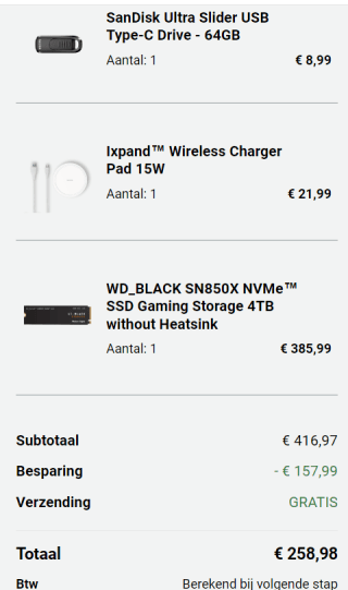 WD_BLACK SN850X NVMe™ SSD (Zonder Koelelement) + gratis oplader voor €124,99 bij Western Digital