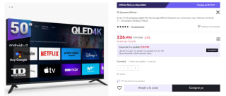 Smart TV 50 pulgadas QLED 4K Hey Google Official Assistant Android 11 por 226,99€ (Cuenta Nueva 214.99€)