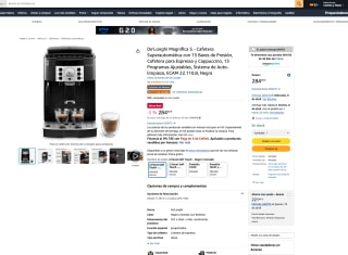 Cafetera De'Longhi Magnifica S Superautomática con 15 Bares de Presión, Cafetera para Espresso y Cappuccino 13 Programas Ajustables por solo 284€