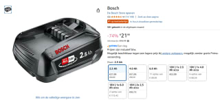 Bosch 18 Volt Gereedschapsaccu - Lithium-Ion - 2.5 Ah voor €21,99 bij Amazon
