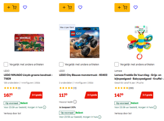 2+1 gratis op speelgoedcadeautjes bij Bol