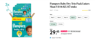 Pampers Baby-dry luiers trio pack maat 5 117 stuks voor €29,45 bij de Etos