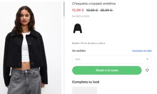 Chaqueta cropped en tejido de antelina, cierre delantero de botones y de manga larga para Mujer por 15.99€