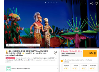 Musical el Rey León entrada + Hotel 3* Madrid por 55€