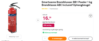 Smartwares Brandblusser BB1 Poeder 1 kg Brandklasse ABC Inclusief Ophangbeugel voor €16,39 bij Karwei