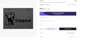 Disco Duro Interno 2.5" Kingston SSD A400 960GB por 29.99€