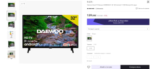 Televisor Smart marca Daewoo modelo 32DM53HA1 de 32'' HD Android 11 WiFi Bluetooth E color negro por 124€