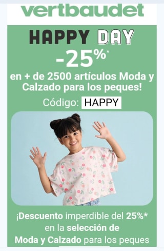 -25% de Descuento en Moda Infantil.desde Vertbaudet.