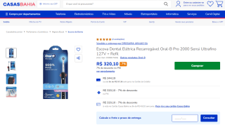 Escova Dental Elétrica da Oral-B, modelo Pro 2000 Sensi Ultrafino - R$ 320,10