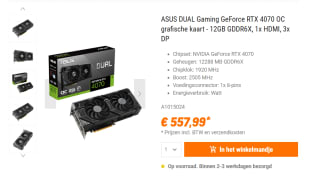 Asus GeForce® RTX 4070, 12GB, Dual OC voor €557,99 bij Nbb