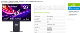 LG UltraGear 27G850A-B.AEU 27" 4K Ultra HD Nano IPS Black Gaming monitor voor €799 bij Megekko