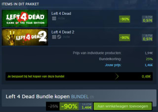 Left 4 Dead bundle (2 games) voor €1,46 via Steam