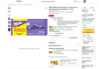 Pack 3 de 125g Tableta de Chocolate Milka con Leche de los Alpes por solo 2,38€