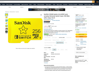 SanDisk 256GB tarjeta microSDXC para consolas Nintendo Switch hasta 100 MB/s UHS-I Class 10 U3 a solo 19,99€