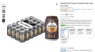 24 latas Amstel Oro Cerveza Tostada 33cl + reembolso 8,13€ por 18,91€