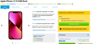 Apple iPhone 13 - 512GB - Rood voor €894 bij Belsimpel