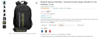 Reebok Adisson Mochila + Estuche Escolar por 23,99€