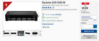 Raclette Grill 1500 W con termostato regulable por 29,99€