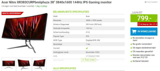 Acer Nitro XR383CURPbmiiphuzx 38" 3840x1600 144Hz IPS Gaming monitor voor €799 bij Megekko