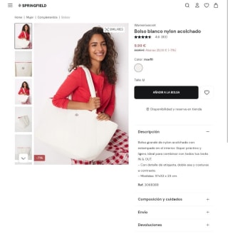 Bolso blanco grande de nylon acolchado por 9,99€.