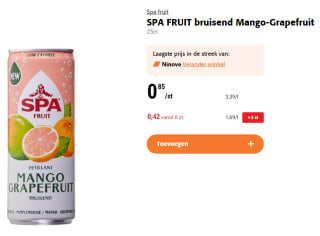 Spa Fruit Mango-Grapefruit of Lemon-Cactus voor €0,42 vanaf 8 blikjes bij Colruyt