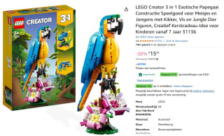 LEGO Creator 3-in-1 Exotische Papegaai voor €15,45 met Amazon Prime