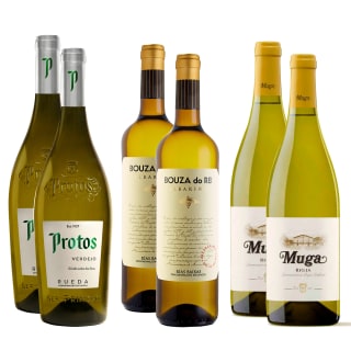 2 botellas de Muga Blanco 2023. B. Muga. D.O.Ca. Rioja. + 2 botellas de . Bouza do Rei 2024. B. Bouza do Rei. D.O. Rías Baixas. + 2 botellas de Protos Verdejo 2024. B. Protos. D.O. Rueda por 41€