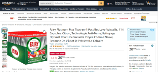 Paquet de 114 Capsules Fairy Platinum Plus Tout-en-1 Pastilles Lave-Vaisselle à 20,79€