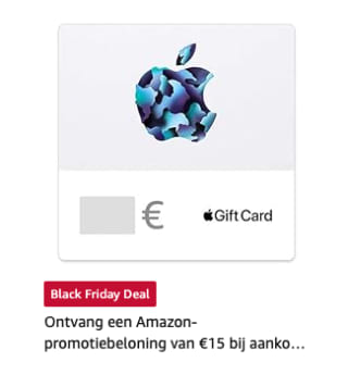 €15 GRATIS amazon tegoed bij aankoop €100 aan Apple giftcard