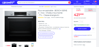 Four Encastrable Bosch Série 6 HBA553BR3F, Multifonction 71L, 60cm, Inox, Classe A+, Neuf