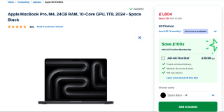Apple MacBook Pro M4 (24GB RAM, 1TB) – Available for £1804